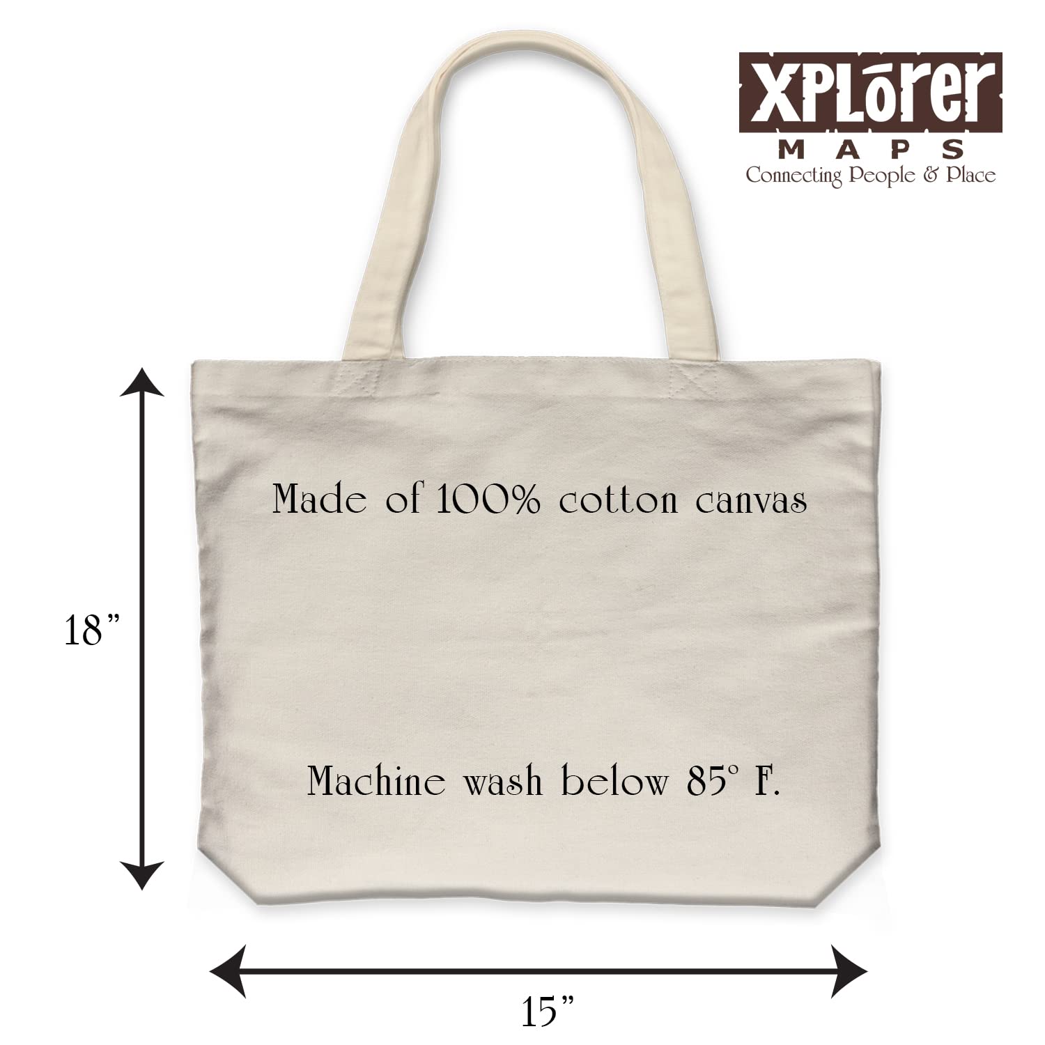 Xplorer Maps Cape Cod Map Canvas Tote Bag with Handles, Cloth Grocery Shopping Bag, Reusable & Eco-friendly Bag, 100% Cotton, Washable, 18 wide x 15 tall