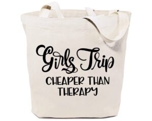 gxvuis girls trip cheaper than therapy canvas tote bag for women reusable travel grocery shoulder shopping bags funny gifts white