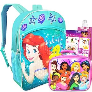 disney the little mermaid backpack with lunch box - bundle with 16” ariel backpack, lunch bag, water bottle, stickers, more | ariel backpack for kids