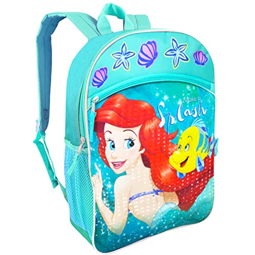 Disney The Little Mermaid Backpack with Lunch Box - Bundle with 16” Ariel Backpack, Lunch Bag, Water Bottle, Stickers, More | Ariel Backpack for Kids