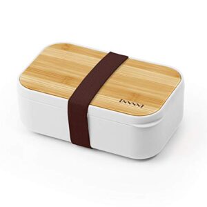 invvni bento box adult for lunch box bamboo lunch containers for adults leakproof, airtight, bpa free, white