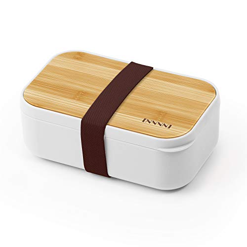 invvni Bento Box Adult for Lunch Box Bamboo Lunch Containers for Adults Leakproof, Airtight, Bpa Free, White