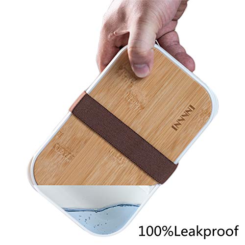 invvni Bento Box Adult for Lunch Box Bamboo Lunch Containers for Adults Leakproof, Airtight, Bpa Free, White