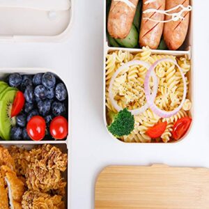 invvni Bento Box Adult for Lunch Box Bamboo Lunch Containers for Adults Leakproof, Airtight, Bpa Free, White