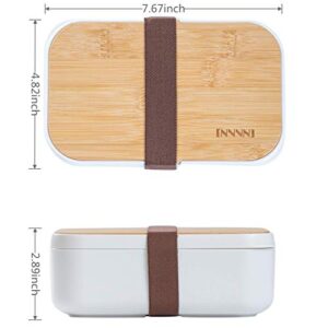 invvni Bento Box Adult for Lunch Box Bamboo Lunch Containers for Adults Leakproof, Airtight, Bpa Free, White