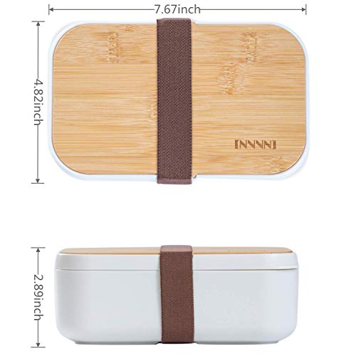 invvni Bento Box Adult for Lunch Box Bamboo Lunch Containers for Adults Leakproof, Airtight, Bpa Free, White