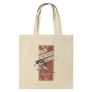 graphics & more wonder woman movie love, strength, grace grocery travel reusable tote bag