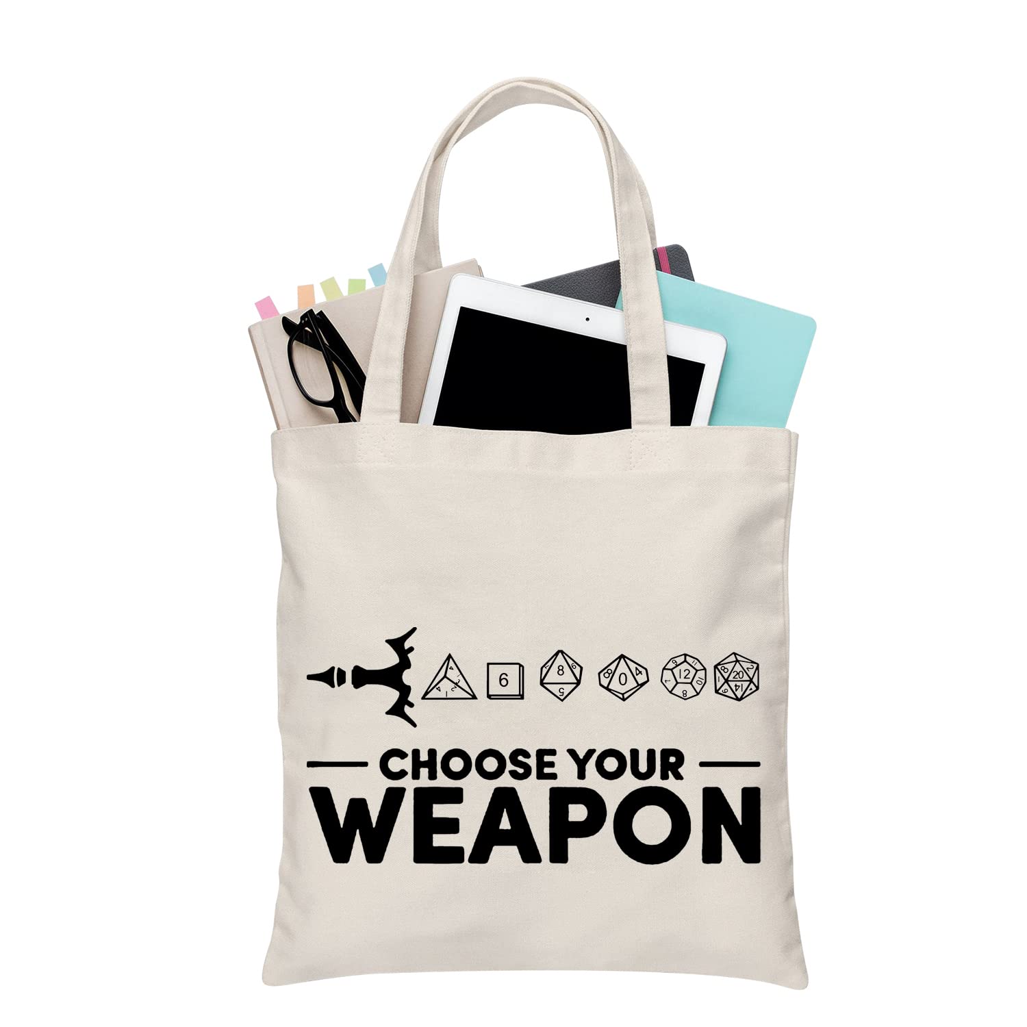 BDPWSS Choose Your Weapon DND Tote Bag Dungeons Tabletop Role Playing Gamer Gift Dragons D20 RPG Gaming Gift (Choose your dice TG)