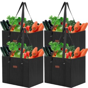 anzeke 4 pack reusable grocery bags shopping bag with reinforced bottom and handles,collapsible, durable and eco friendly for shopping,groceries, storage, picnic, beach, pool, laundry (black)