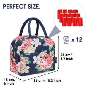 Lunch Bag Reusable Cooler Bag Lunch Box Containers Insulated Lunchbox Tote Bag Water-resistant Leakproof Womens Mens Office Work Hiking Picnic Fishing (Blue Peony with Upgrade Insulated Lining)