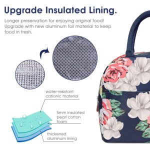 Lunch Bag Reusable Cooler Bag Lunch Box Containers Insulated Lunchbox Tote Bag Water-resistant Leakproof Womens Mens Office Work Hiking Picnic Fishing (Blue Peony with Upgrade Insulated Lining)