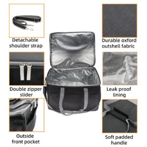 RRvane Insulated Cooler Bag, Leakproof Reusable Grocery Shopping Bag with Double Zippers and Detachable Shoulder Strap, 28L (Black)