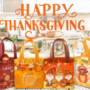 AnyDesign Fall Non-Woven Tote Bags Waterproof Pumpkin Turkey Gnome Party Bags with Handles Reusable Gift Bag Grocery Goodie Shopping Bag Treat Favor Bag for Autumn Thanksgiving Party Supplies, 8 Pack