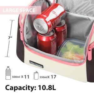 Tirrinia Insulated Lunch Box for Women Men, Leakproof Thermal Reusable Lunch Bag with 2 Zipper Pockets for Adult, Lunch Bag Cooler Tote for Office Work, White Pink