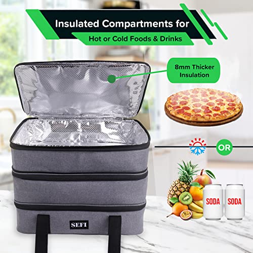 SEFI Insulated Casserole Dish Carrier 3 Decker for Hot Food or Cold Drink | Thermal Food Container with Expandable Compartment | Keep Food Warm for Travel, Picnic & Special Occasions (Gray)