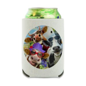 udderly cool cow farm selfie can cooler - drink sleeve hugger collapsible insulator - beverage insulated holder