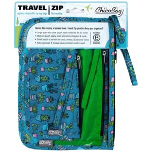 chicobag travel zip pouches | reusable travel pouch w/zipper & clear front | tsa approved | eco friendly & eco-conscious | small, medium, quart size set | cactus pattern (pack of 3)