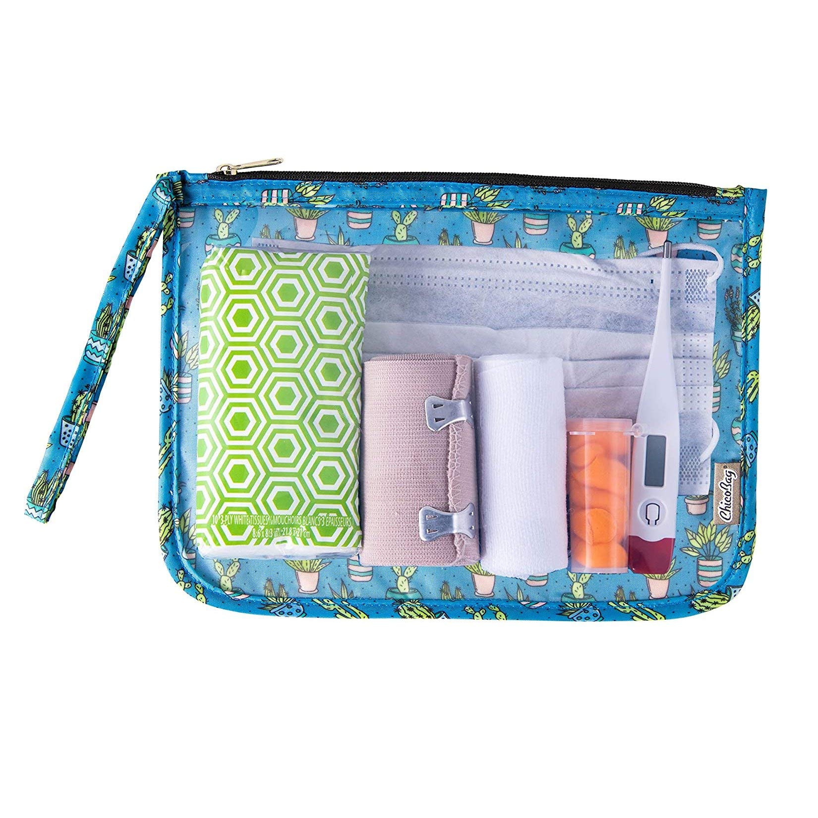 ChicoBag Travel Zip Pouches | Reusable Travel Pouch w/Zipper & Clear Front | TSA Approved | Eco Friendly & Eco-Conscious | Small, Medium, Quart Size Set | Cactus Pattern (Pack of 3)
