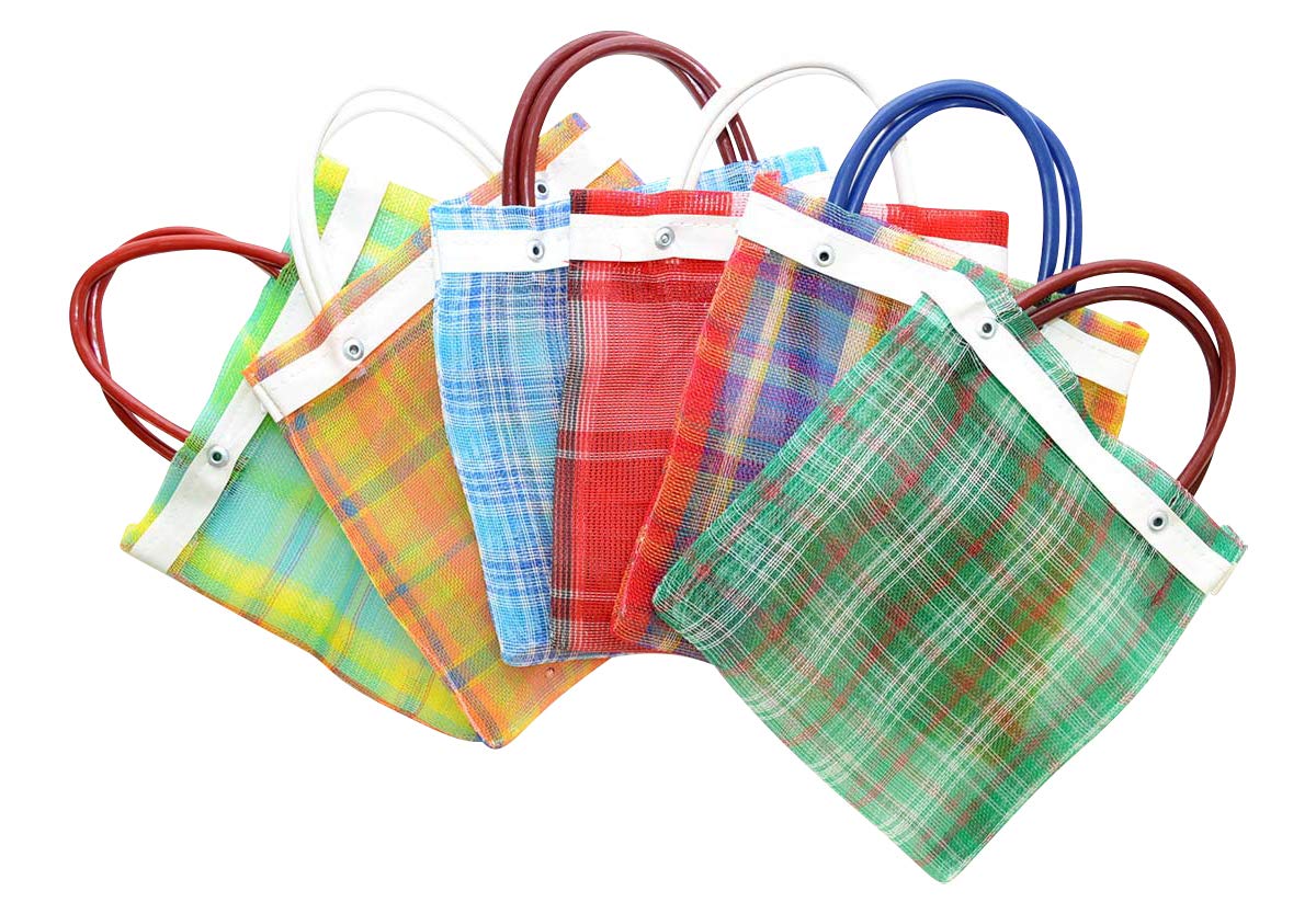 Laredo Import Set of 6, Mini Mexican Tote Favor Bags-7.5 Inches High x 7 Inches Wide. Assorted Colors