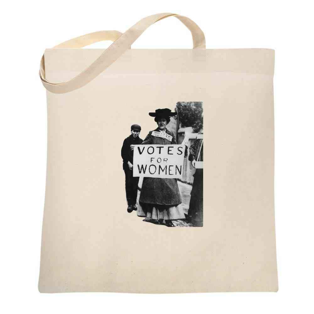 Pop Threads Votes For Women Suffragette Photo Feminist Election Political MJ Natural 15x15 inches Large Canvas Tote Bag