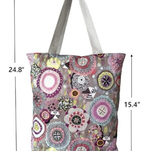 Konish Reusable Foldable Grocery Bags Folding Shopping Tote with Zipper(Grey Floral)