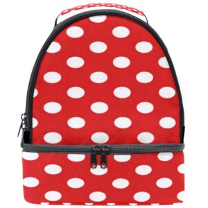 naanle red white polka dot double decker insulated lunch box bag waterproof leakproof cooler thermal tote bag large for men women