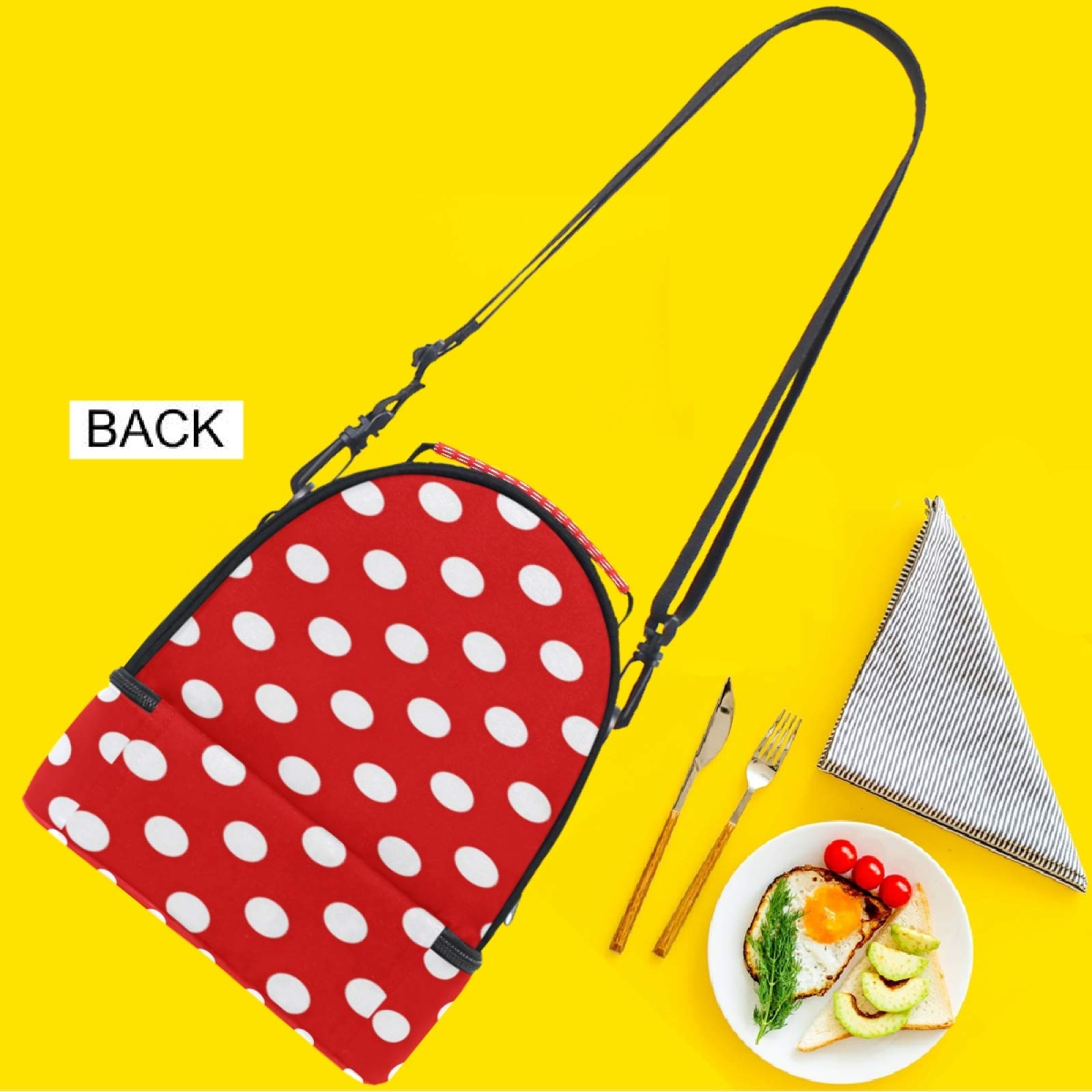 Naanle Red White Polka Dot Double Decker Insulated Lunch Box Bag Waterproof Leakproof Cooler Thermal Tote Bag Large for Men Women