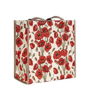 signare tapestry red and white women's shopping tote bag/shoulder bag with poppy (shop-pop)