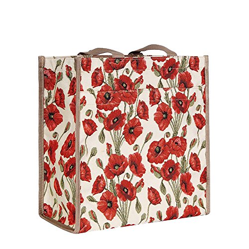 Signare Tapestry Red and White Women's Shopping Tote Bag/Shoulder Bag with Poppy (SHOP-POP)