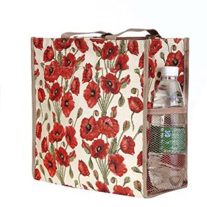 Signare Tapestry Red and White Women's Shopping Tote Bag/Shoulder Bag with Poppy (SHOP-POP)