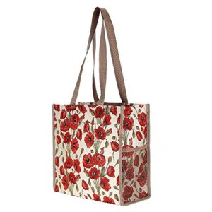 Signare Tapestry Red and White Women's Shopping Tote Bag/Shoulder Bag with Poppy (SHOP-POP)