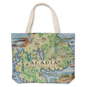 Xplorer Maps Acadia National Park Canvas Tote Bag with Handles, Cloth Grocery Shopping Bag, Reusable & Eco-friendly Bag, 100% Cotton, Washable, 18 wide x 15 tall