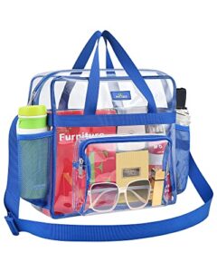 clear tote bag stadium approved 12×12×6, clear lunch bag with front pockets, clear tote bag for festival, concerts, sports events-blue