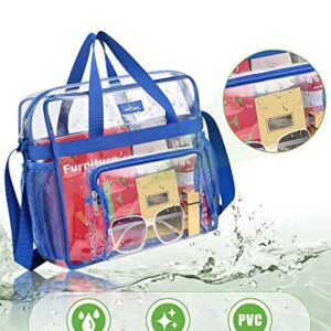 Clear Tote Bag Stadium Approved 12×12×6, Clear Lunch Bag with Front Pockets, Clear Tote Bag for Festival, Concerts, Sports Events-Blue