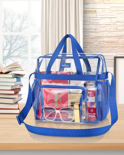 Clear Tote Bag Stadium Approved 12×12×6, Clear Lunch Bag with Front Pockets, Clear Tote Bag for Festival, Concerts, Sports Events-Blue