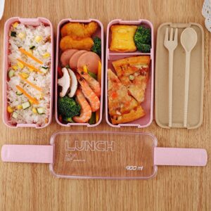 SITAKE Bento Box and Lunch Box for Kids with Lunch Bag, Spoon and Fork, 3 Layer 900ml/32oz Bento Box Adult Lunch Box, Cute and Exquisite Japanese Snack Box for Adults (Beige)