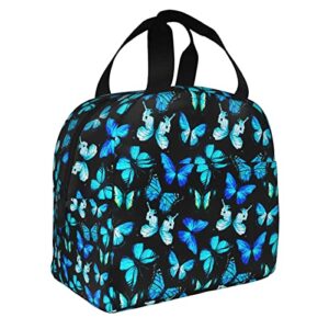 blue butterfly lunch bag women cute lunch box cooler thermal lunch tote bag waterproof reusable with big pocket for kids girls work office picnic college
