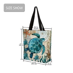 Ocean Turtle Canvas Tote Bags Women Large Casual Shoulder Bag Handbag, Reusable Sea Turtle Shopping Bags Multipurpose Grocery Bag for Outdoors