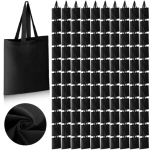 roowest 120 pieces black cotton tote bag bulk 15 x 16 inch blank shopping cloth bags lightweight reusable grocery black tote with long handle for women men diy craft gift