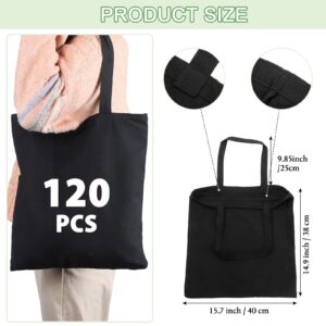 Roowest 120 Pieces Black Cotton Tote Bag Bulk 15 x 16 Inch Blank Shopping Cloth Bags Lightweight Reusable Grocery Black Tote with Long Handle for Women Men DIY Craft Gift