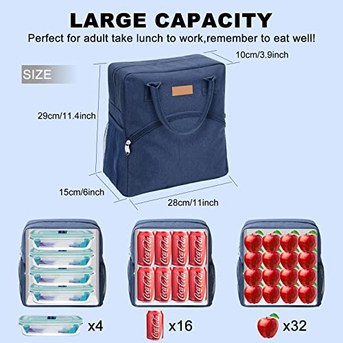 Musotica Lunch Bag Lunch Box for Women Men, Reusable Cooler Tote Lunch Bag Easy Clean for Work Picnic Travel to Keep Food Fresh(BLUE)