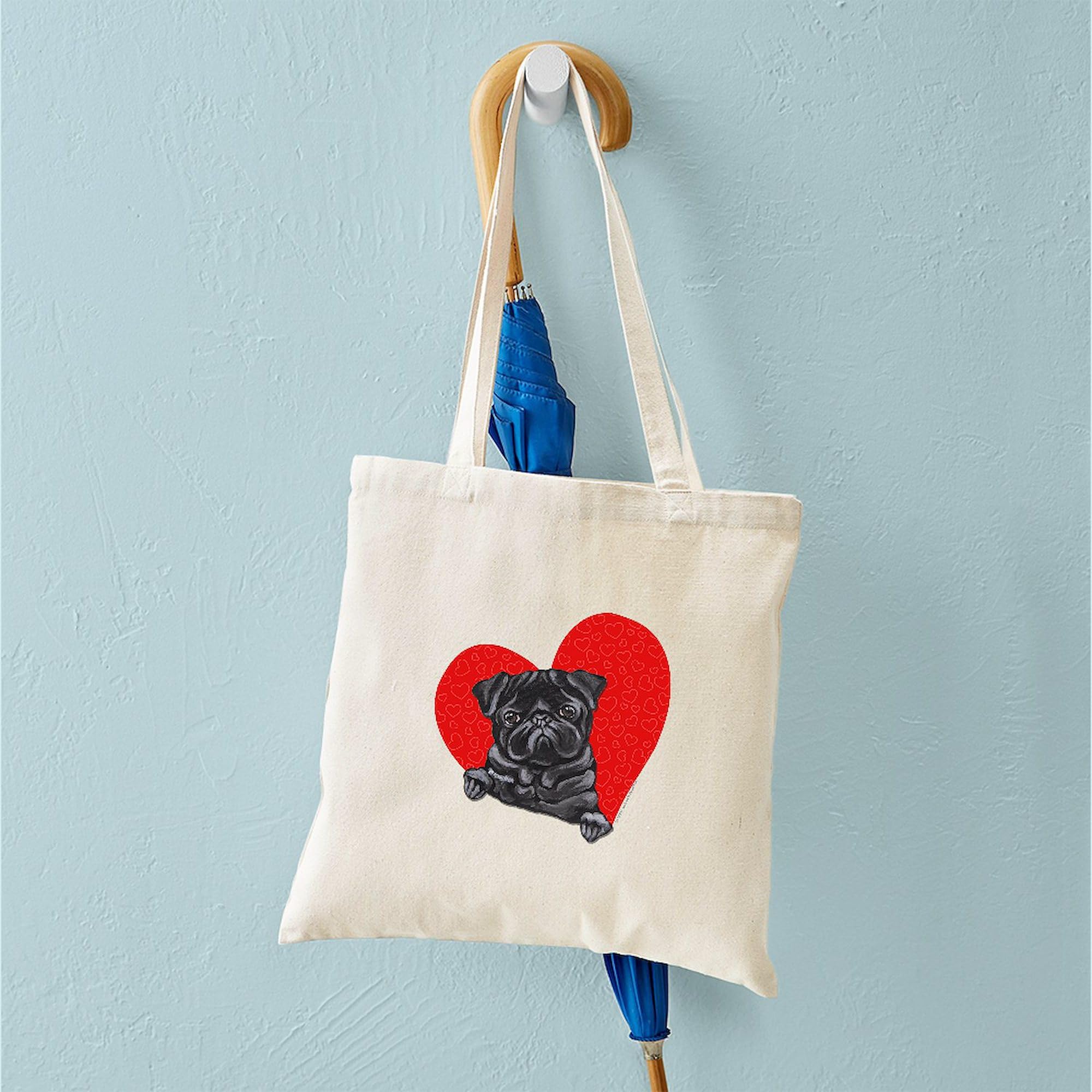 CafePress Black Pug Heart Tote Bag Canvas Tote Shopping Bag