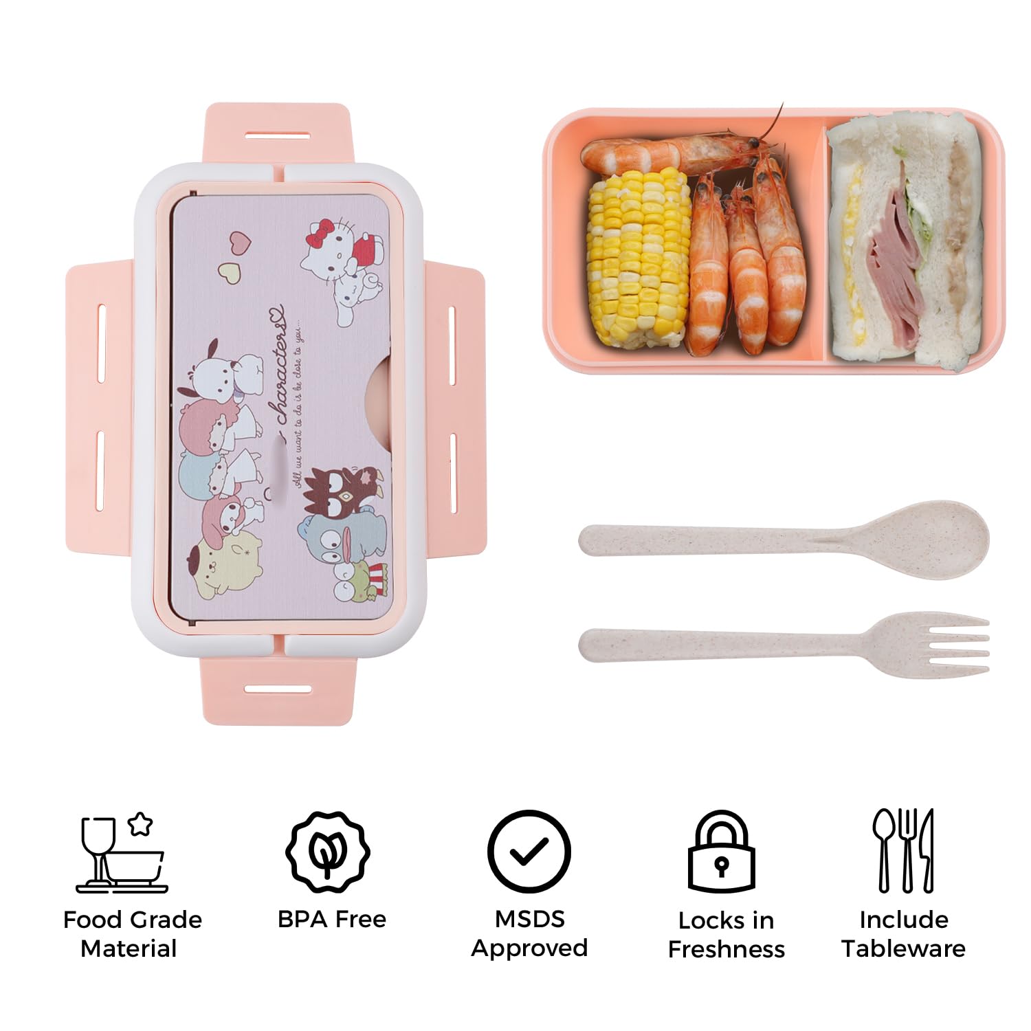 G-Ahora Versatile 2-Compartment Bento Boxes, Lunch Box, Leak-Proof Lunchbox Bento Box with Utensil Set for Dining Out, Work, Picnic