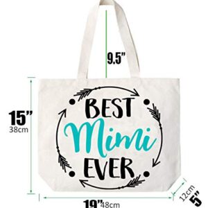 COCOVICI Mimi Tote Bag | Best Mimi Ever | Grandma Gifts | Mimi Gifts | Mimi Christmas Gift | Christmas Gift from Grandkids(Best Mimi Ever Turquoise/Black Font)