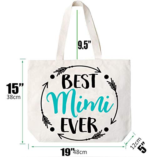 COCOVICI Mimi Tote Bag | Best Mimi Ever | Grandma Gifts | Mimi Gifts | Mimi Christmas Gift | Christmas Gift from Grandkids(Best Mimi Ever Turquoise/Black Font)