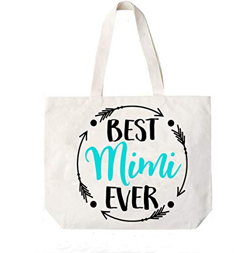 COCOVICI Mimi Tote Bag | Best Mimi Ever | Grandma Gifts | Mimi Gifts | Mimi Christmas Gift | Christmas Gift from Grandkids(Best Mimi Ever Turquoise/Black Font)