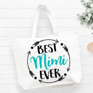 COCOVICI Mimi Tote Bag | Best Mimi Ever | Grandma Gifts | Mimi Gifts | Mimi Christmas Gift | Christmas Gift from Grandkids(Best Mimi Ever Turquoise/Black Font)