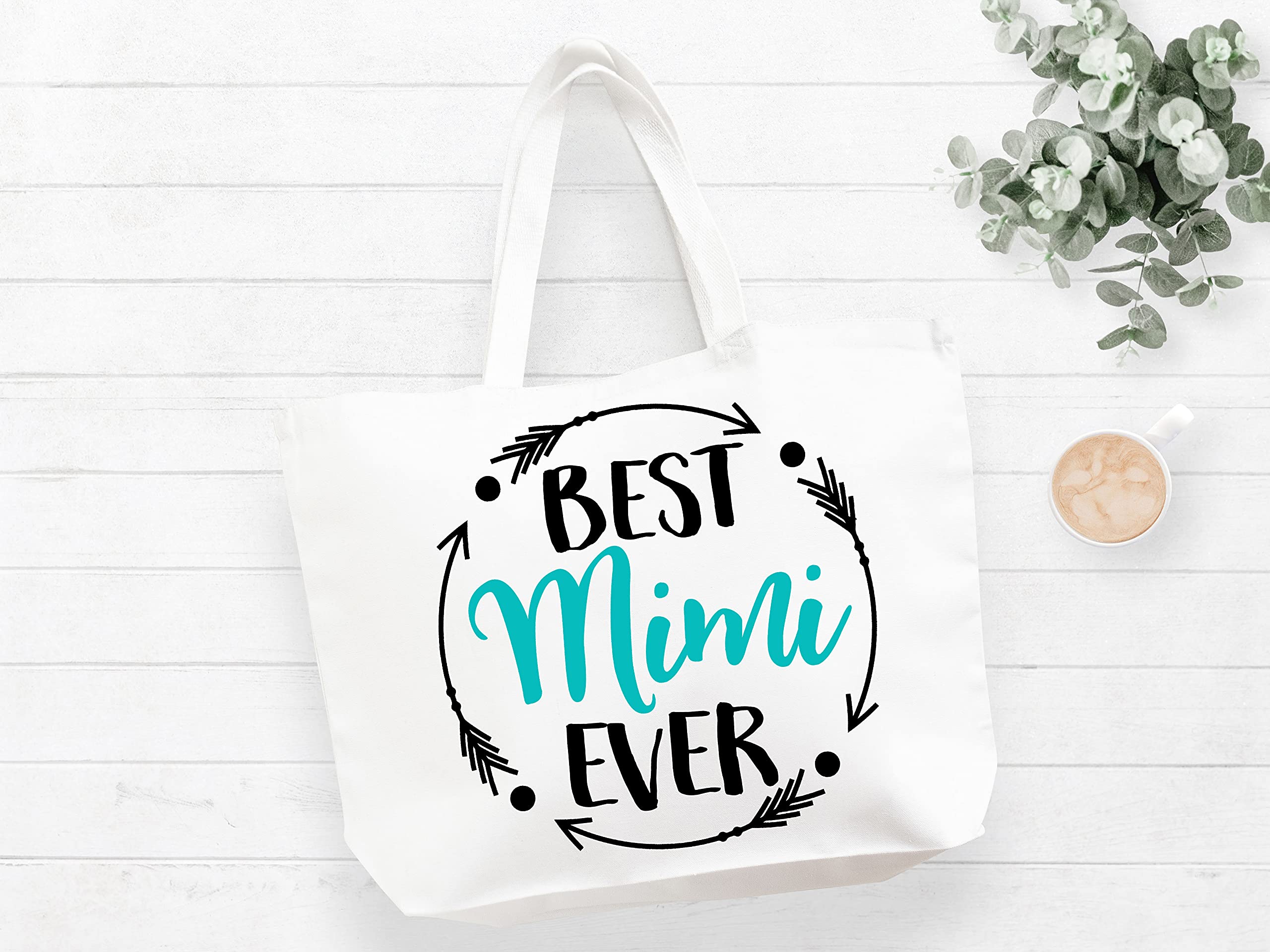 COCOVICI Mimi Tote Bag | Best Mimi Ever | Grandma Gifts | Mimi Gifts | Mimi Christmas Gift | Christmas Gift from Grandkids(Best Mimi Ever Turquoise/Black Font)