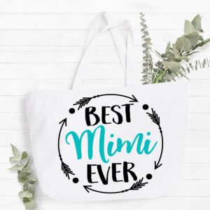 COCOVICI Mimi Tote Bag | Best Mimi Ever | Grandma Gifts | Mimi Gifts | Mimi Christmas Gift | Christmas Gift from Grandkids(Best Mimi Ever Turquoise/Black Font)