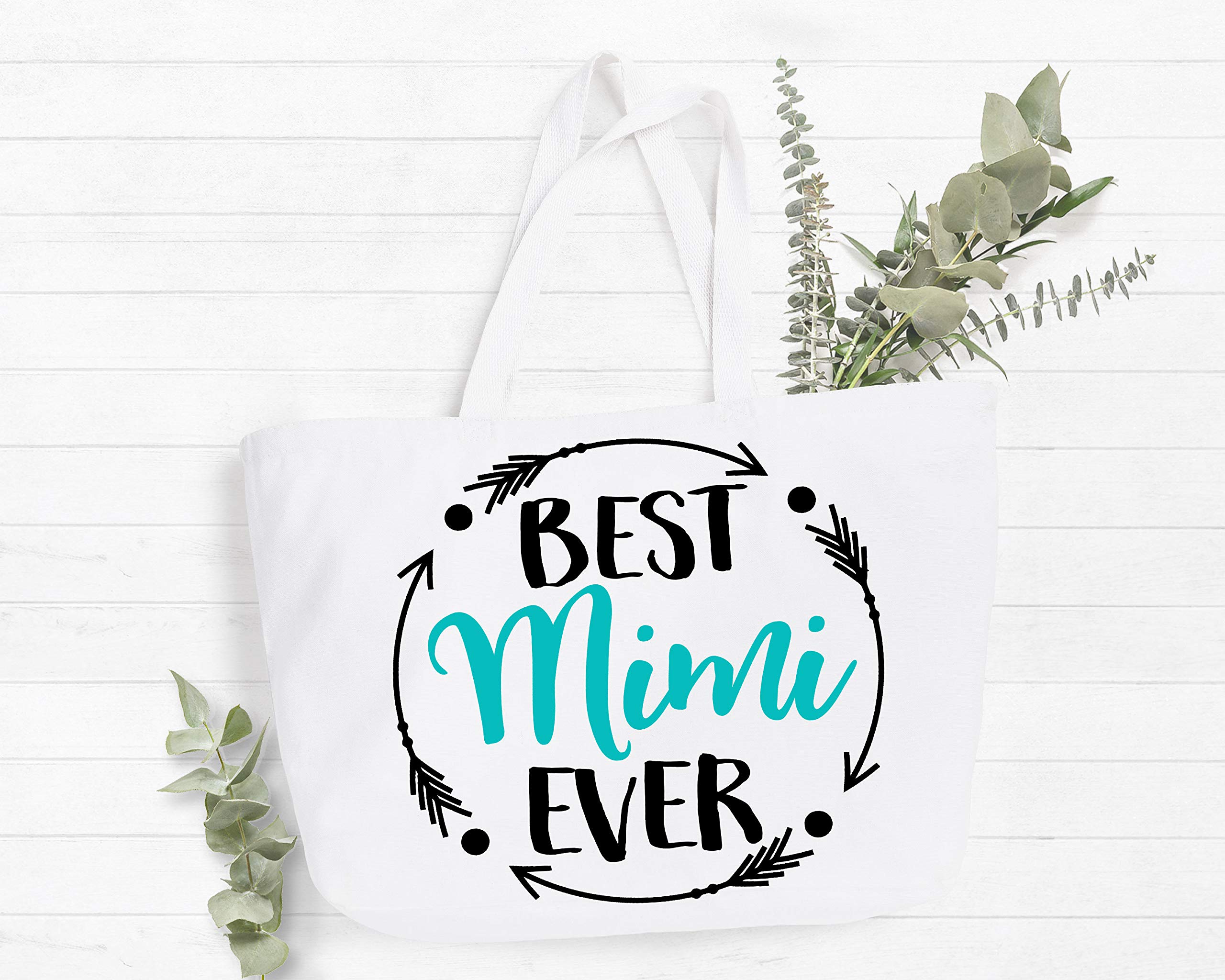 COCOVICI Mimi Tote Bag | Best Mimi Ever | Grandma Gifts | Mimi Gifts | Mimi Christmas Gift | Christmas Gift from Grandkids(Best Mimi Ever Turquoise/Black Font)